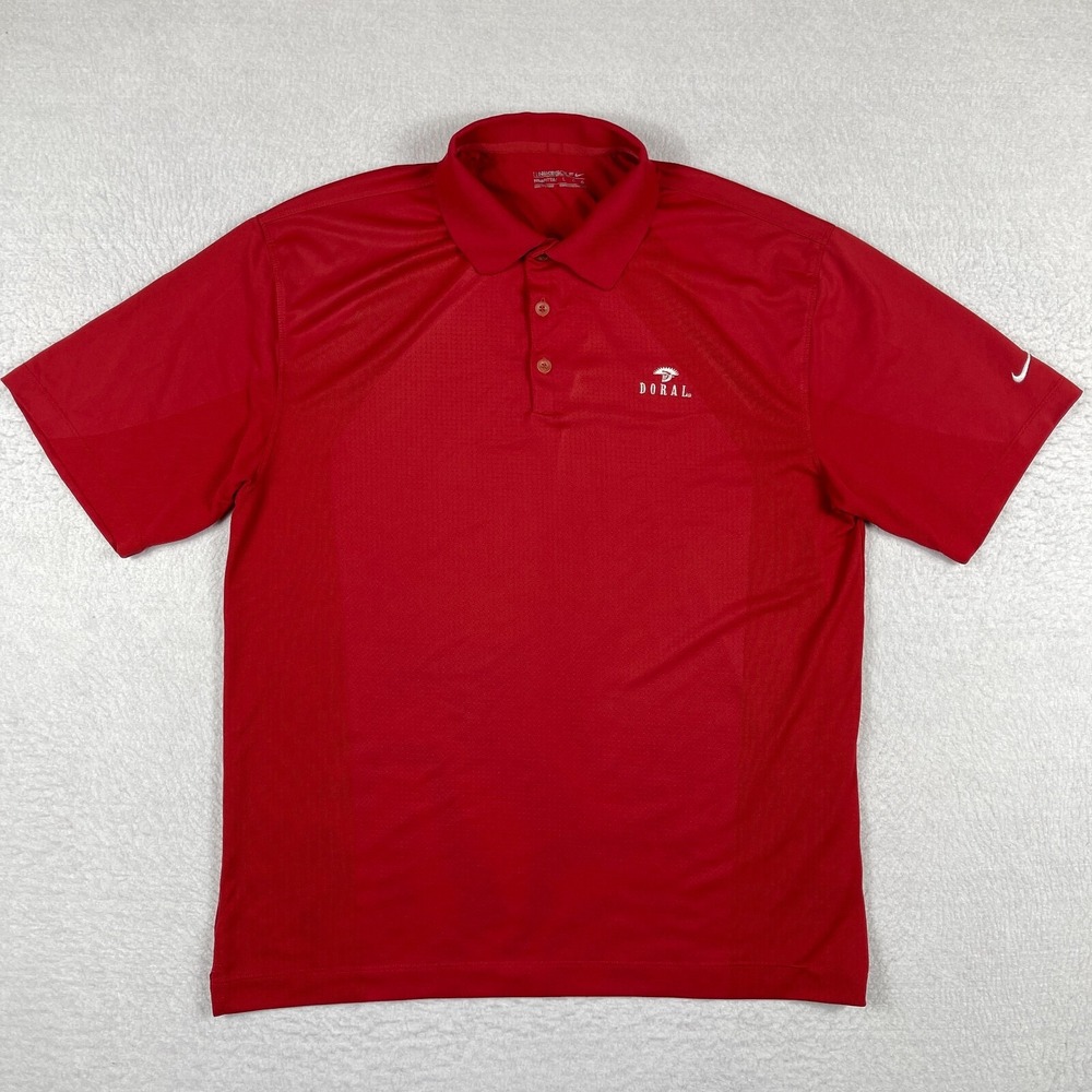 Nike Polo Shirt Mens Large Red Doral Florida Golf Vacation Travel Work Preppy